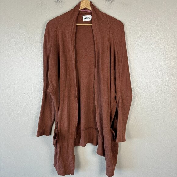 Pact Brooklyn Airplane Cardigan Sweater Organic Cotton Saddle Heather Brown S/M - Picture 2 of 7